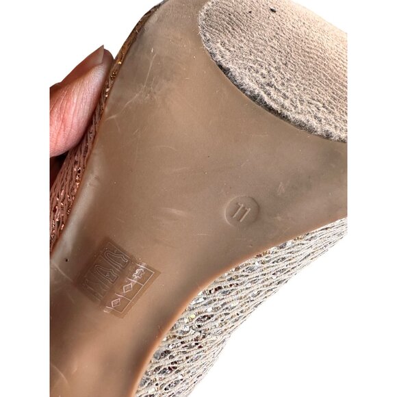 Lauren Lorraine Size 10 Elegant Pumps Glitter Lace Peep-Toe Heels Champagne - Picture 10 of 11